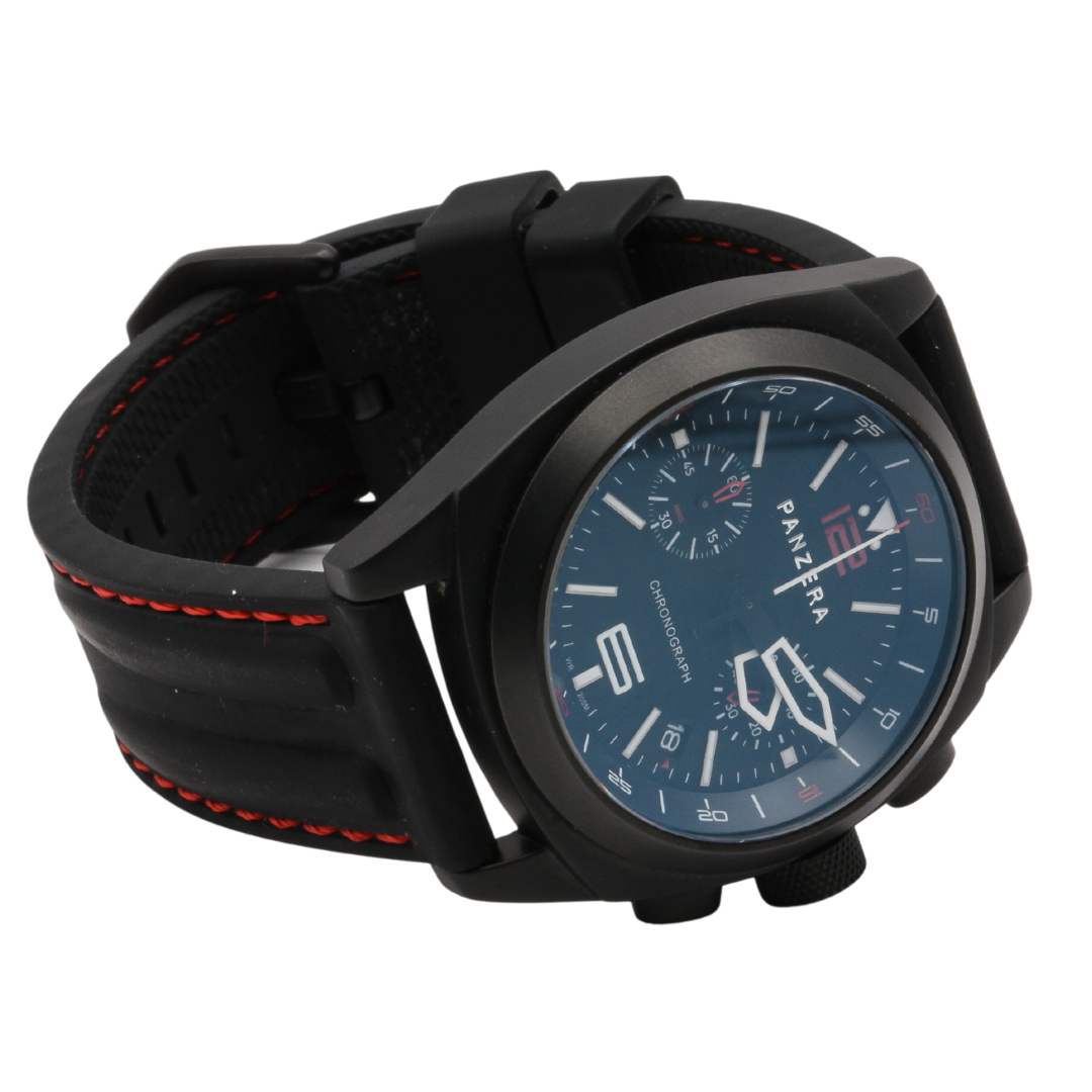 PANZERA Aquamarine Cronografo Uomo - Quarzo, Cassa Acciaio 316L, Cinturino Rosso Silicone, Vetro Zaffiro