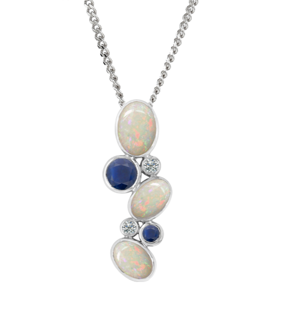 Opal, Diamond & Sapphire Pendant