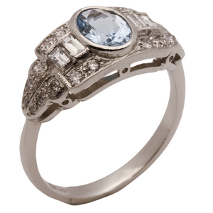 Art Deco Aquamarine & Diamond Ring