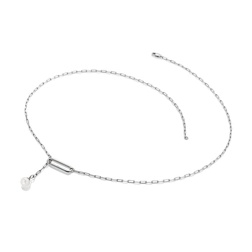 Linked Paperclip Pearl Necklace